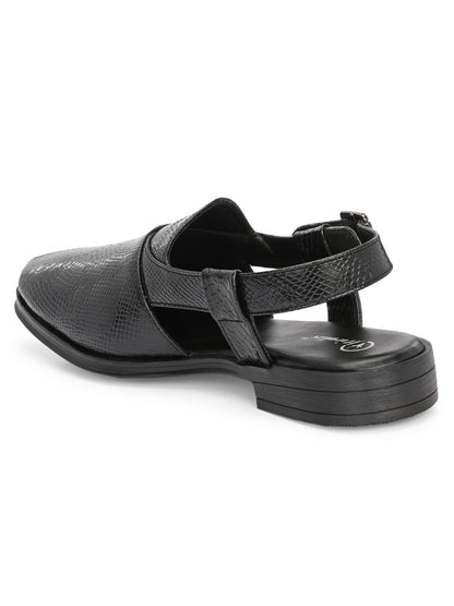 Hirolas Men's Peshawari Shoe Style Vegan Leather Roman Ethnic Sandal | Premium Party Wear - Black
