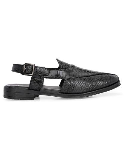Hirolas Men's Peshawari Shoe Style Vegan Leather Roman Ethnic Sandal | Premium Party Wear - Black