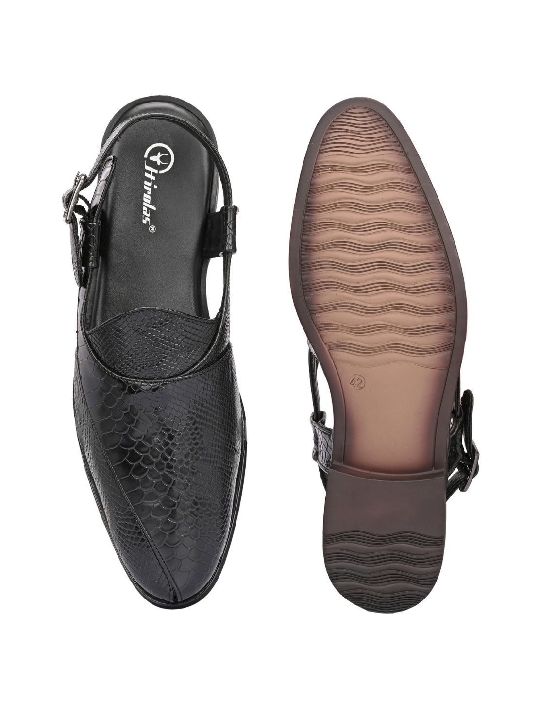 Hirolas Men's Peshawari Shoe Style Vegan Leather Roman Ethnic Sandal | Premium Party Wear - Black
