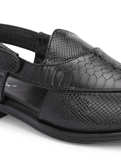 Hirolas Men's Peshawari Shoe Style Vegan Leather Roman Ethnic Sandal | Premium Party Wear - Black