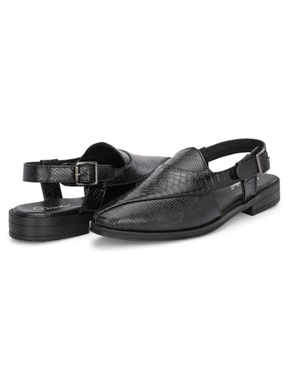 Hirolas Men's Peshawari Shoe Style Vegan Leather Roman Ethnic Sandal | Premium Party Wear - Black