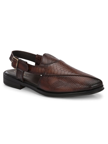 Hirolas Men's Peshawari Shoe Style Vegan Leather Roman Ethnic Sandal | Premium Party Wear - Brown