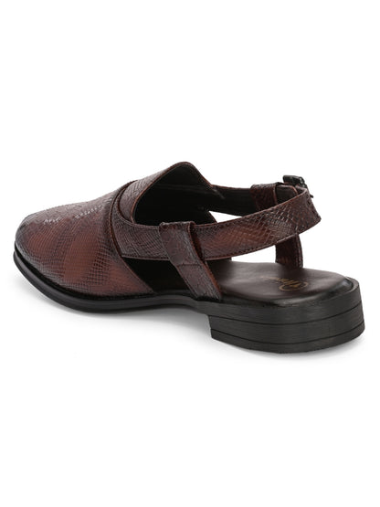 Hirolas Men's Peshawari Shoe Style Vegan Leather Roman Ethnic Sandal | Premium Party Wear - Brown