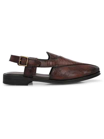 Hirolas Men's Peshawari Shoe Style Vegan Leather Roman Ethnic Sandal | Premium Party Wear - Brown