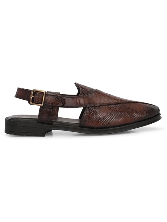 Hirolas Men's Peshawari Shoe Style Vegan Leather Roman Ethnic Sandal | Premium Party Wear - Brown