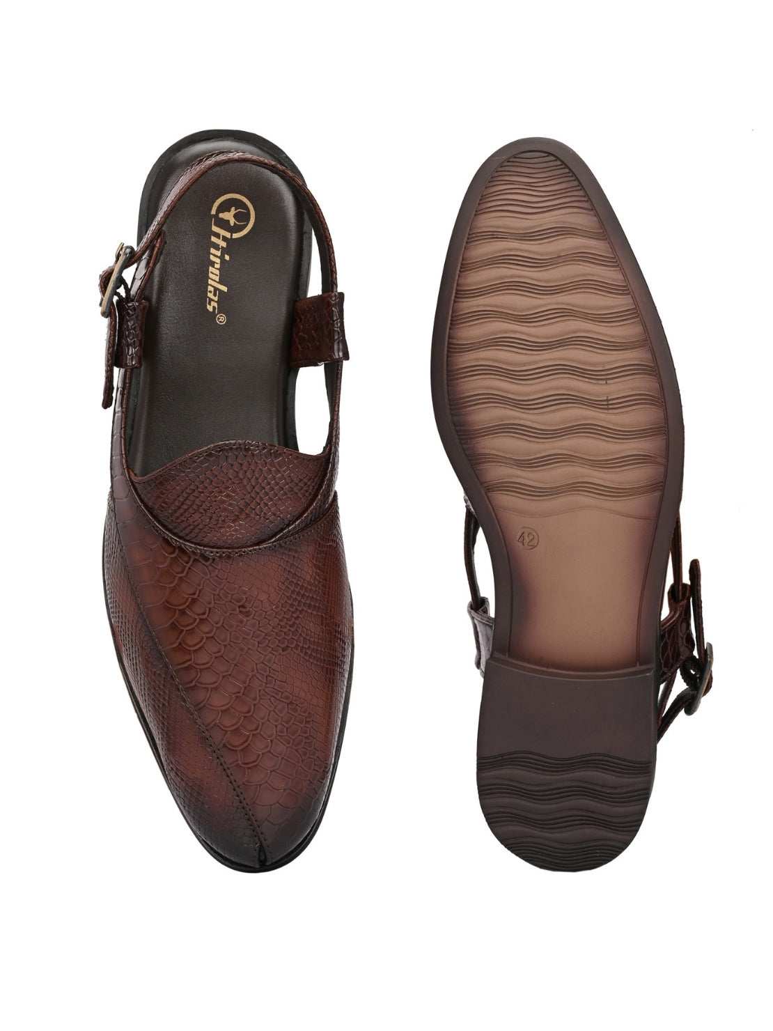 Hirolas Men's Peshawari Shoe Style Vegan Leather Roman Ethnic Sandal | Premium Party Wear - Brown