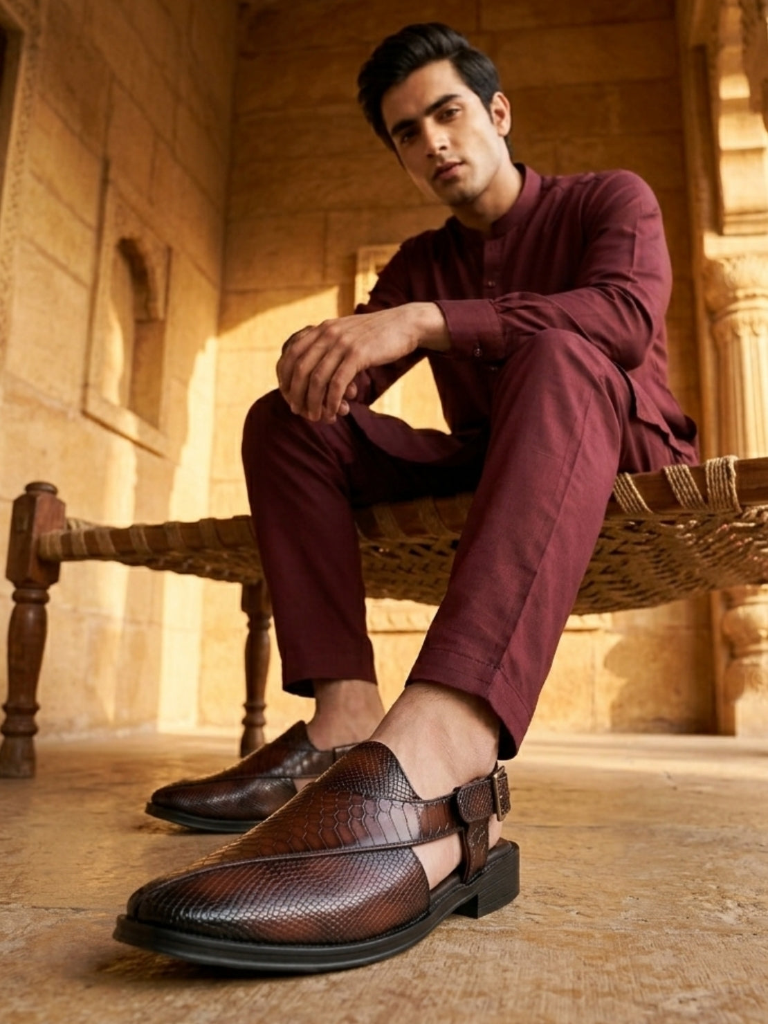 Hirolas Men's Peshawari Shoe Style Vegan Leather Roman Ethnic Sandal | Premium Party Wear - Brown