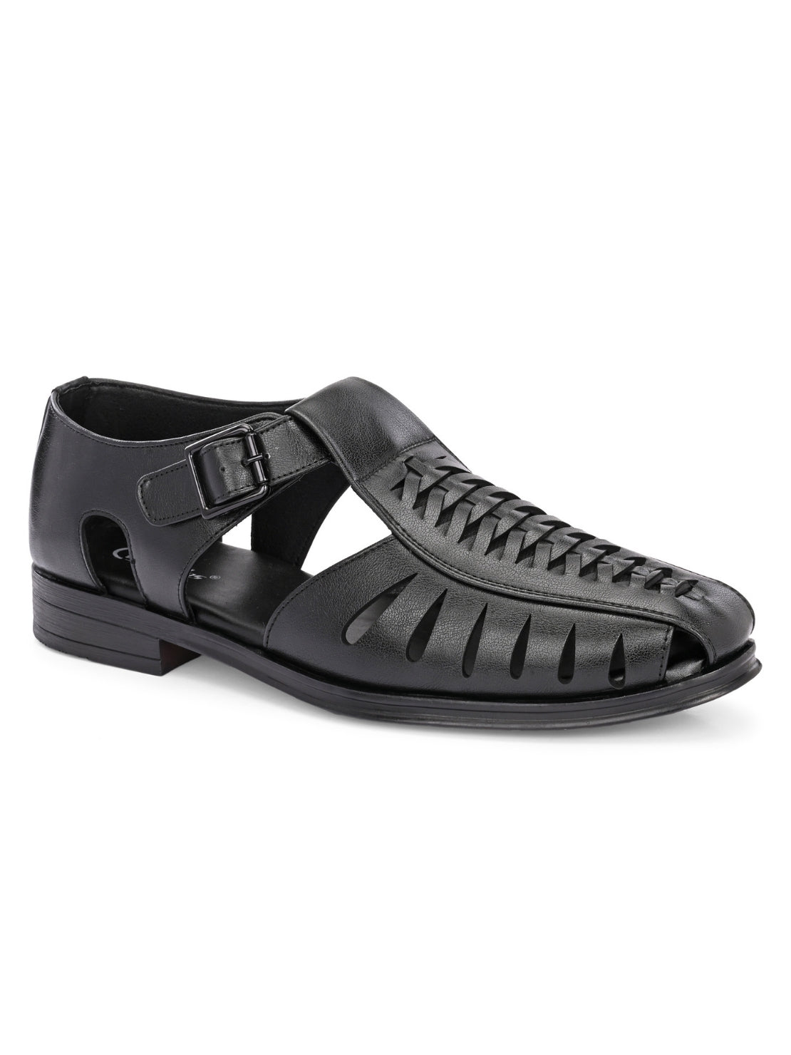 Hirolas Men's Peshawari Shoe Style Vegan Leather Roman Ethnic Sandal | Premium Party Wear - Black