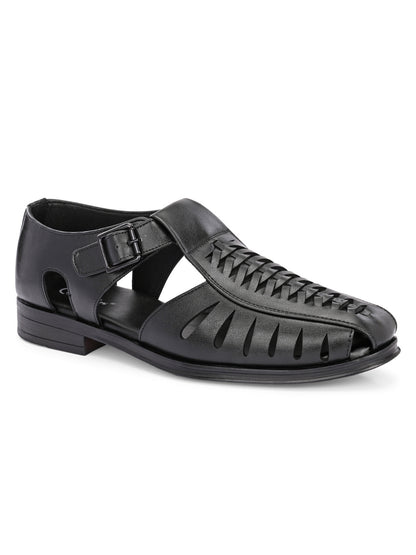 Hirolas Men's Peshawari Shoe Style Vegan Leather Roman Ethnic Sandal | Premium Party Wear - Black