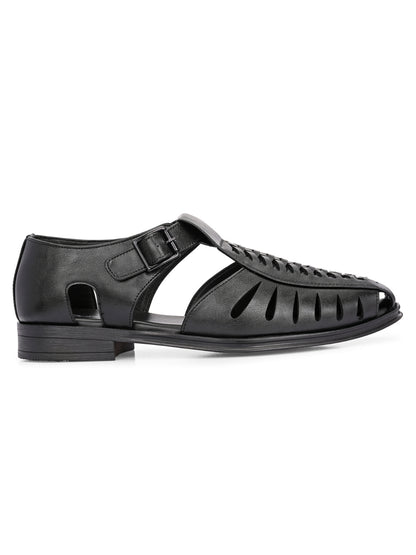 Hirolas Men's Peshawari Shoe Style Vegan Leather Roman Ethnic Sandal | Premium Party Wear - Black