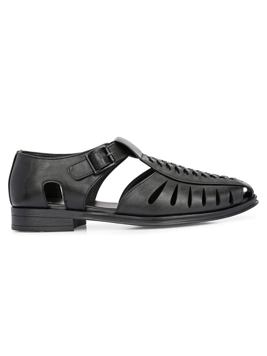 Hirolas Men's Peshawari Shoe Style Vegan Leather Roman Ethnic Sandal | Premium Party Wear - Black