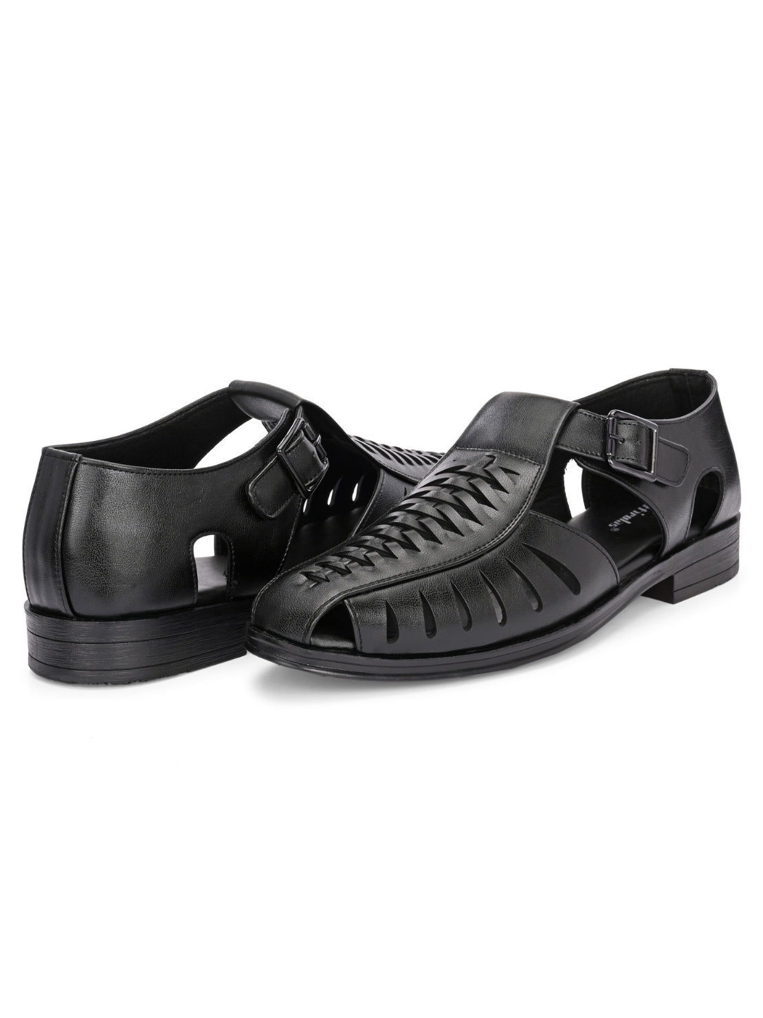 Hirolas Men's Peshawari Shoe Style Vegan Leather Roman Ethnic Sandal | Premium Party Wear - Black
