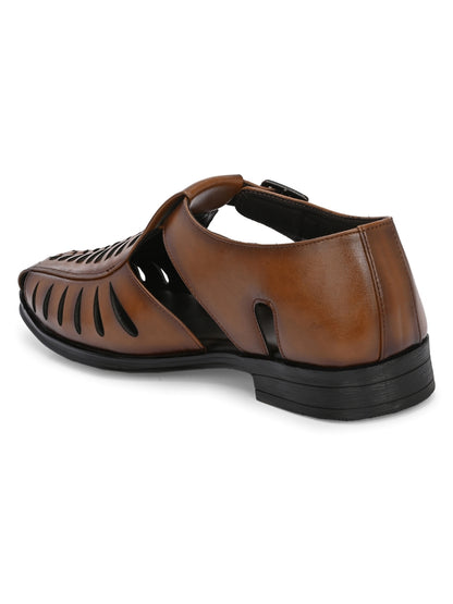 Hirolas Men's Peshawari Shoe Style Vegan Leather Roman Ethnic Sandal | Premium Party Wear - Tan