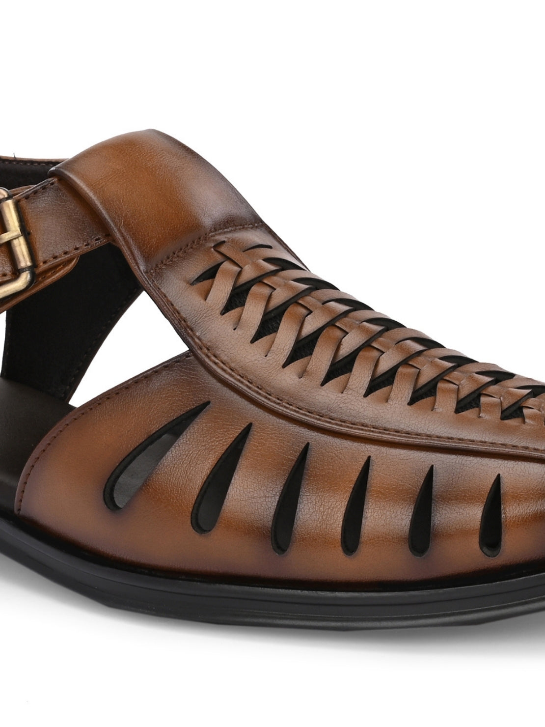 Hirolas Men's Peshawari Shoe Style Vegan Leather Roman Ethnic Sandal | Premium Party Wear - Tan
