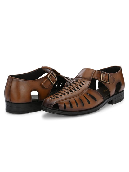 Hirolas Men's Peshawari Shoe Style Vegan Leather Roman Ethnic Sandal | Premium Party Wear - Tan