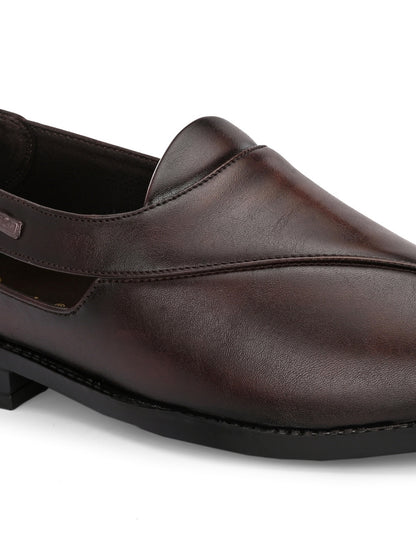 Hirolas Men's Peshawari Shoe Style Vegan Leather Roman Ethnic Sandal | Premium Party Wear - Brown