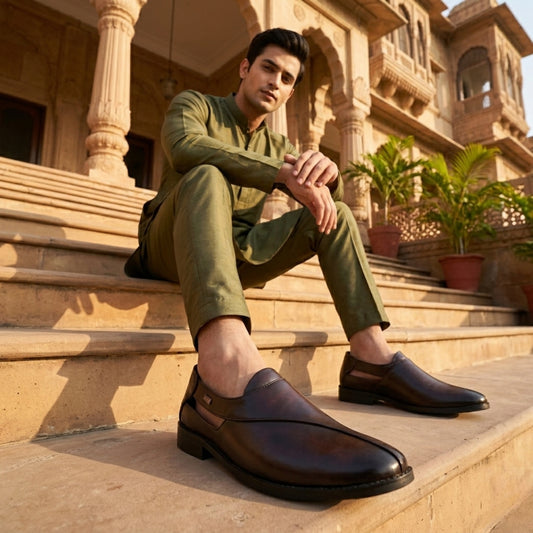Hirolas Men's Peshawari Shoe Style Vegan Leather Roman Ethnic Sandal | Premium Party Wear - Brown