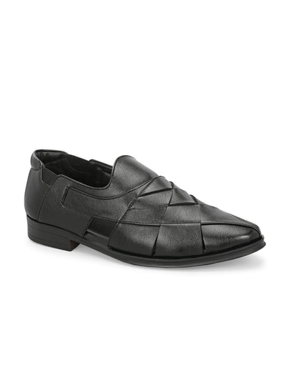 Hirolas Men's Peshawari Shoe Style Vegan Leather Roman Ethnic Sandal | Premium Party Wear - Black