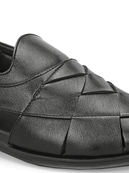 Hirolas Men's Peshawari Shoe Style Vegan Leather Roman Ethnic Sandal | Premium Party Wear - Black