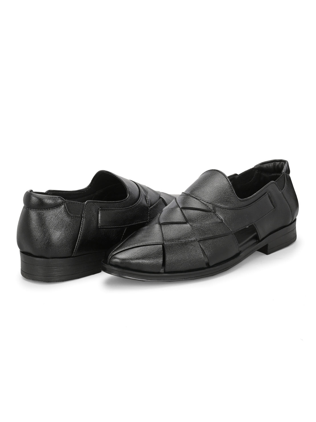 Hirolas Men's Peshawari Shoe Style Vegan Leather Roman Ethnic Sandal | Premium Party Wear - Black