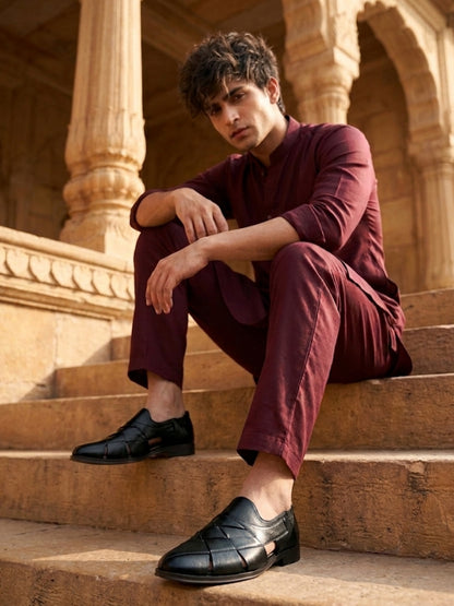 Hirolas Men's Peshawari Shoe Style Vegan Leather Roman Ethnic Sandal | Premium Party Wear - Black