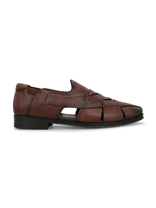 Hirolas Men's Peshawari Shoe Style Vegan Leather Roman Ethnic Sandal | Premium Party Wear - Brown