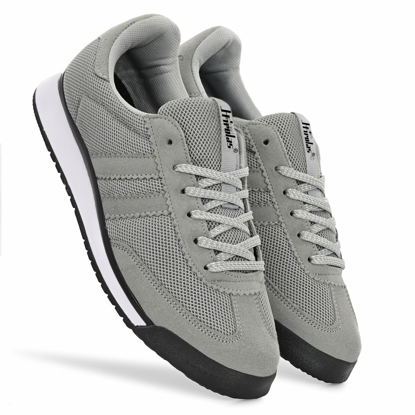 Hirolas Men’s Grey Running Shoes  Lightweight Breathable Mesh Sneakers Non-Slip Casual Sport Shoes with Cushioning & Comfort Sole HRLSN01GRY