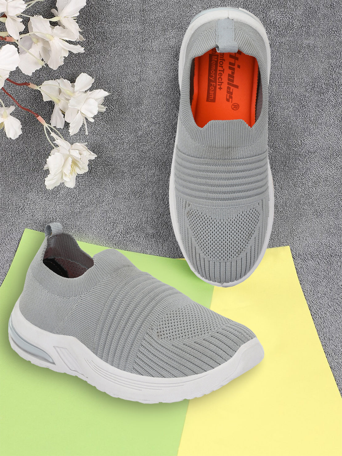 Hirolas® Women Grey Casual Running Walking Jogging Gym comfortable Athletic Slip-On Sports_Shoes (HRLWF09GRY)