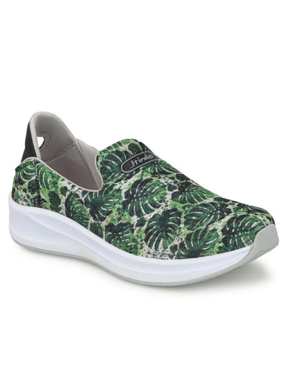 Hirolas® Women Printed Green Mesh Fitness Slip-On Walking Sports_Shoes (HRLWF11GRN)