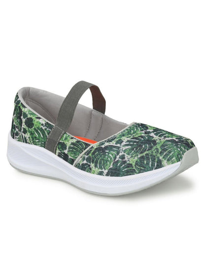 Hirolas® Women Printed Green Mesh Fitness Slip-On Walking Sports_Shoes (HRLWF12GRN)