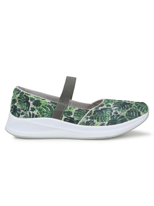Hirolas Women Printed Green Mesh Fitness Slip-On Walking Sports Shoes (HRLWF12GRN)