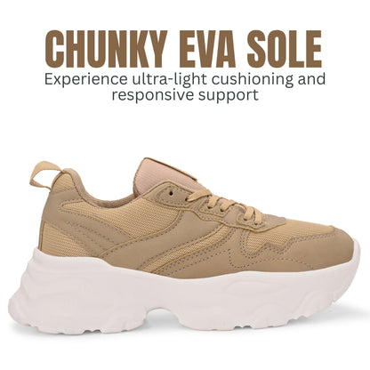 Hirolas women Chunky Mesh & Synthetic Beige Sports_Shoes