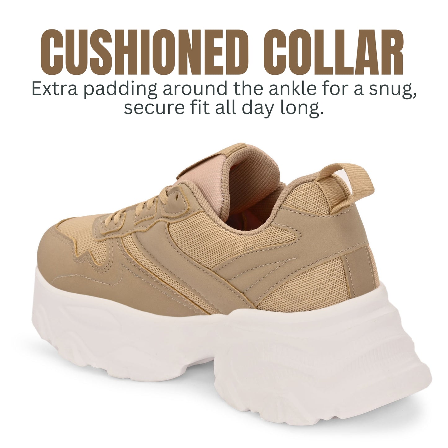 Hirolas women Chunky Mesh & Synthetic Beige Sports_Shoes