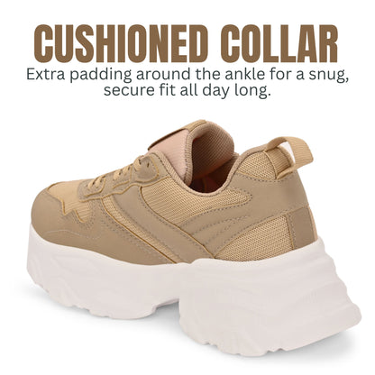 Hirolas women Chunky Mesh & Synthetic Beige Sports_Shoes