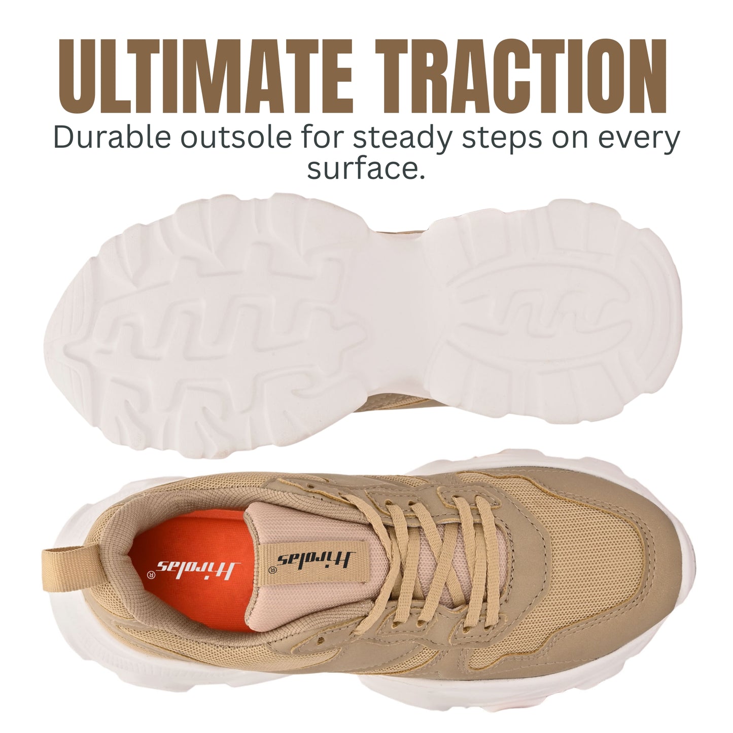 Hirolas women Chunky Mesh & Synthetic Beige Sports_Shoes
