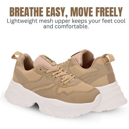 Hirolas women Chunky Mesh & Synthetic Beige Sports_Shoes
