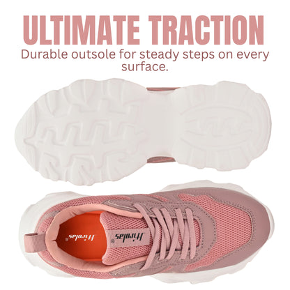 Hirolas women Chunky Mesh & Synthetic Pink Sports_Shoes