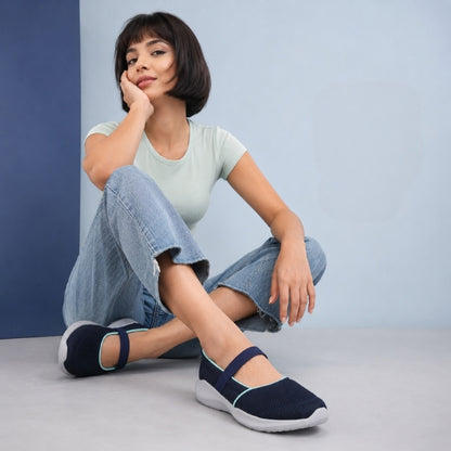 Hirolas Women Blue Walking Sports Shoes Without Laces Lightweight Sports Ballerina Flats -HRLWF20BLU