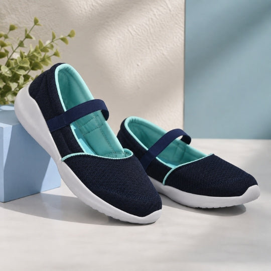 Hirolas Women Blue Walking Sports Shoes Without Laces Lightweight Sports Ballerina Flats -HRLWF20BLU