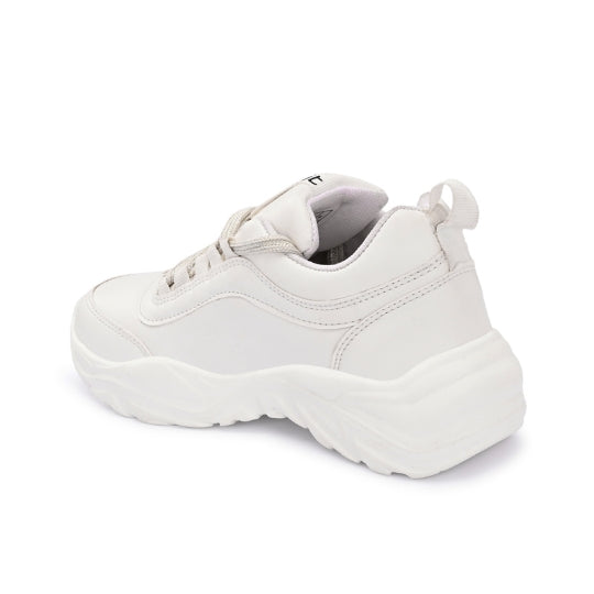 Hirolas White Lightweight Chunky Sports Shoes for women