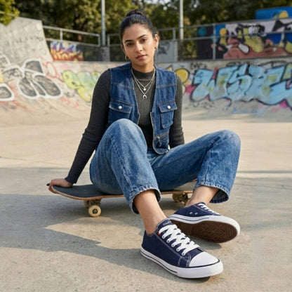Hirolas vulcanized Skateboard Sneaker Shoes for Women - Blue