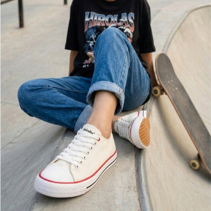 Hirolas vulcanized Skateboard Sneaker Shoes for Women - White