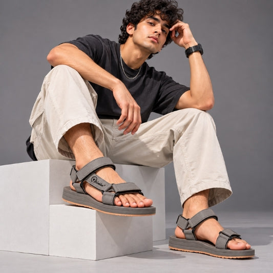 Hirolas EVA Sandal for Men's Cushioned Sole with TPR Base Waterproof Sports Floater with Adjustable Velcro Straps - Grey