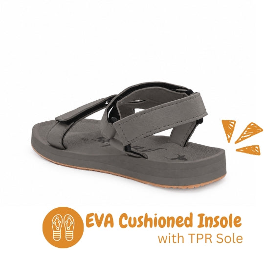 Hirolas EVA Sandal for Men's Cushioned Sole with TPR Base Waterproof Sports Floater with Adjustable Velcro Straps - Grey