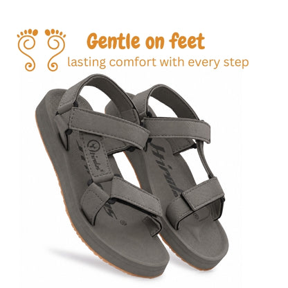 Hirolas EVA Sandal for Men's Cushioned Sole with TPR Base Waterproof Sports Floater with Adjustable Velcro Straps - Grey