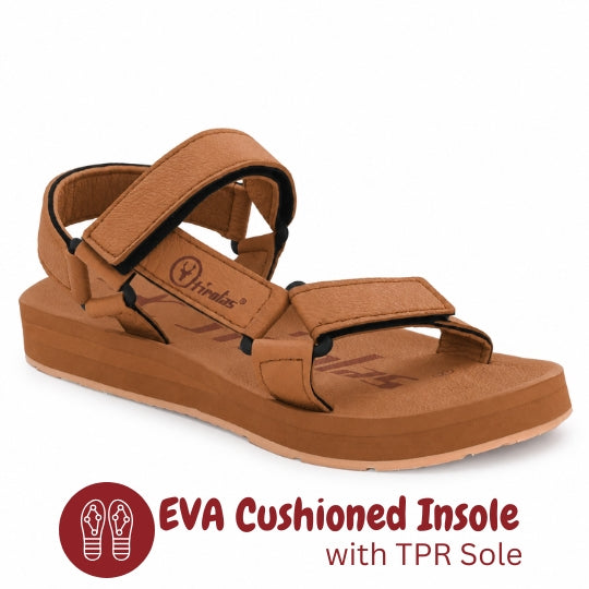 Hirolas EVA Sandal for Men's Cushioned Sole with TPR Base Waterproof Sports Floater with Adjustable Velcro Straps - Tan