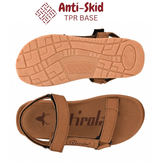 Hirolas EVA Sandal for Men's Cushioned Sole with TPR Base Waterproof Sports Floater with Adjustable Velcro Straps - Tan