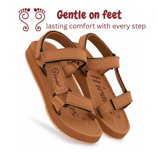 Hirolas EVA Sandal for Men's Cushioned Sole with TPR Base Waterproof Sports Floater with Adjustable Velcro Straps - Tan