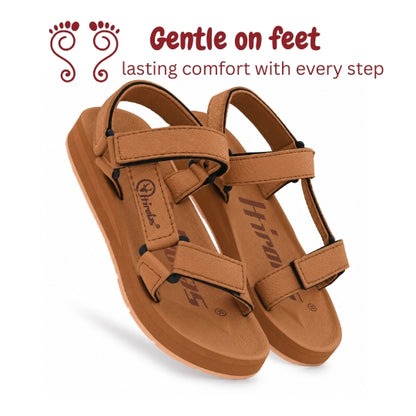 Hirolas EVA Sandal for Men's Cushioned Sole with TPR Base Waterproof Sports Floater with Adjustable Velcro Straps - Tan