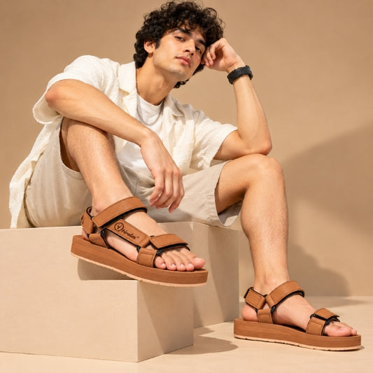 Hirolas EVA Sandal for Men's Cushioned Sole with TPR Base Waterproof Sports Floater with Adjustable Velcro Straps - Tan